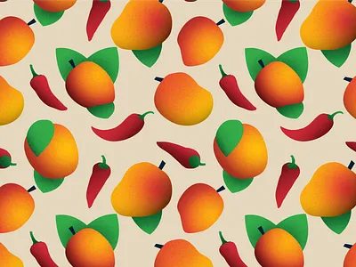 Textured Mango Pattern beverage branding chili chili pepper drinks fruit graphic design ingredients mango patten pattern pattern illustration pepper
