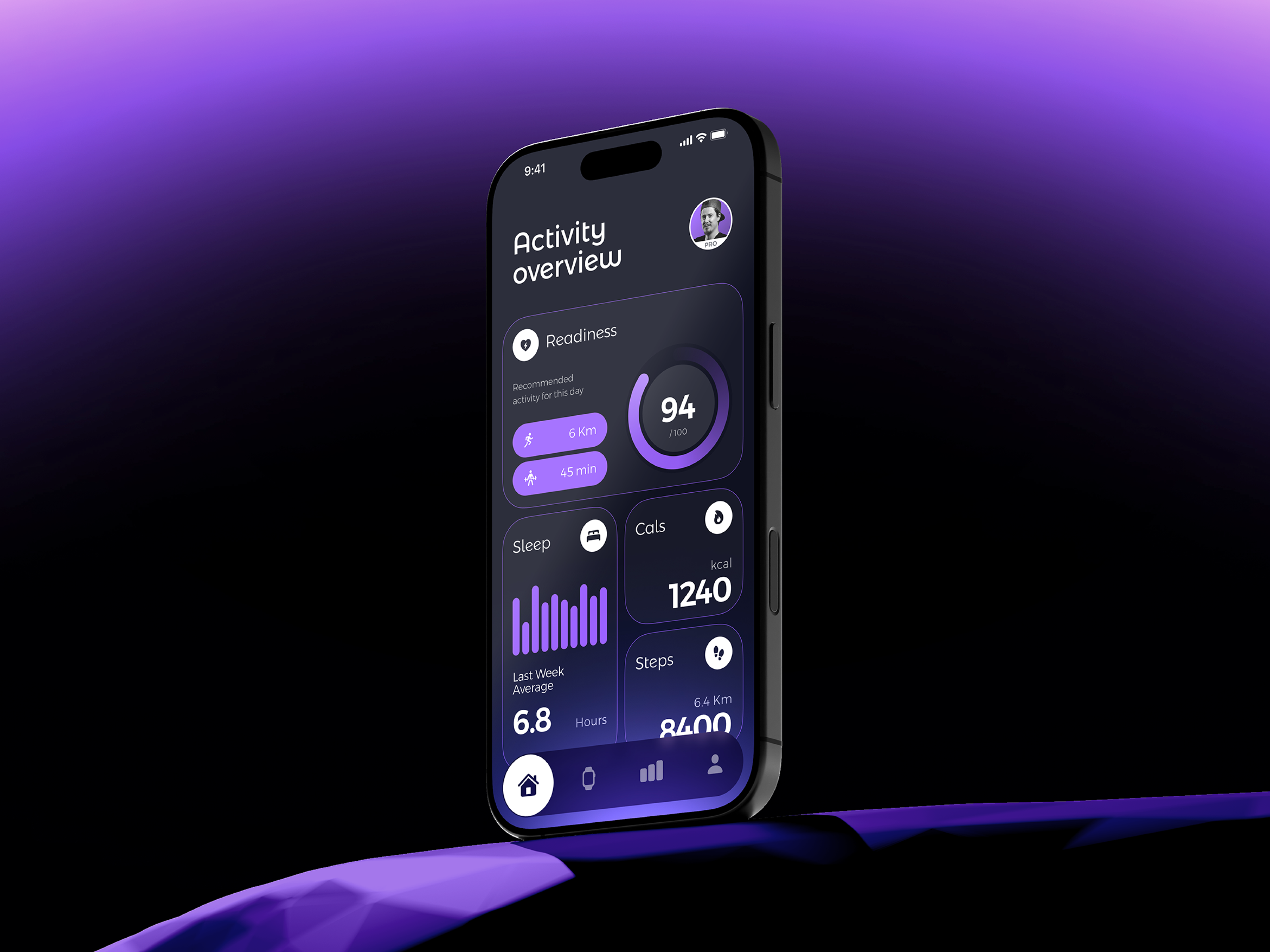 Health and Wellbeing mobile application activity app app design gadget happiness health mobile mobile app mobile ui purple relax sleep sport steps training ui ux wellbeing wellness workout