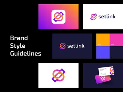 Setlink Logo and Brand Style Guidelines Design | Modern Logomark agency brand identity brand mark brand style branding connected creative futuristic gradient letter logo link logo logo design logo designer logos logotype modern logo s logo technology trendy logo