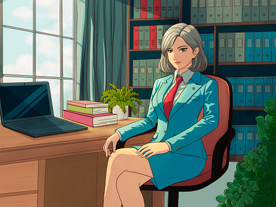 Office Work Illustration anime branding designasset girl illustration illustrations office office illustrations office work