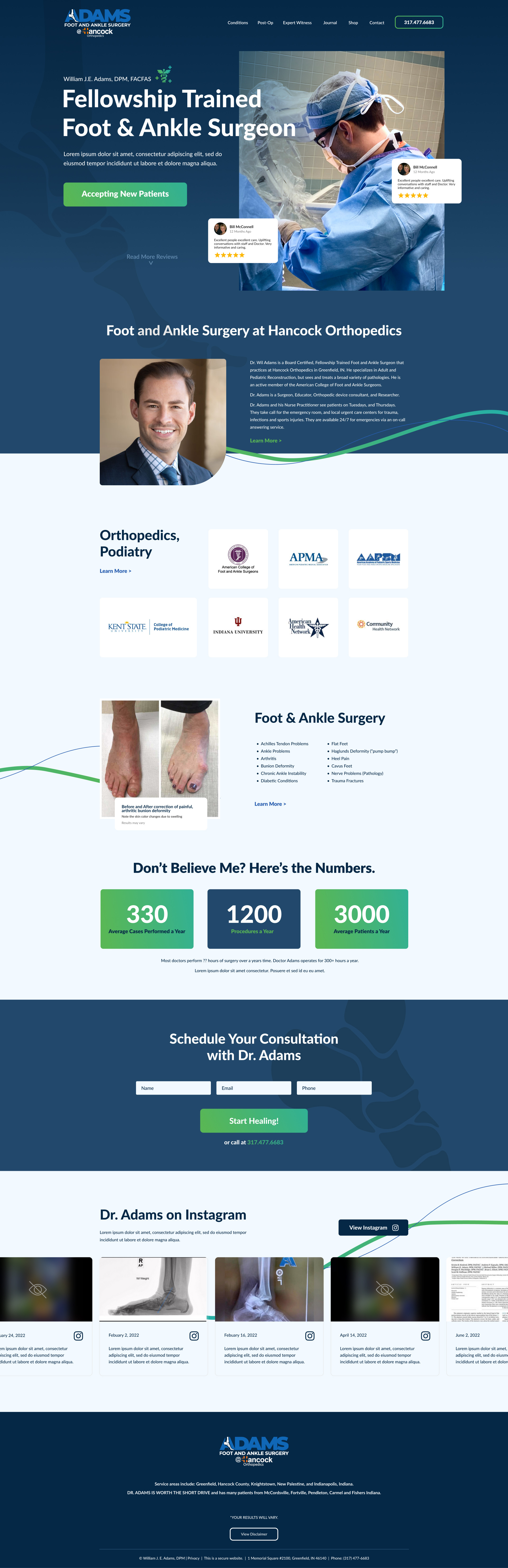 Adam's Foot and Ankle Surgery graphic design homepage ui website