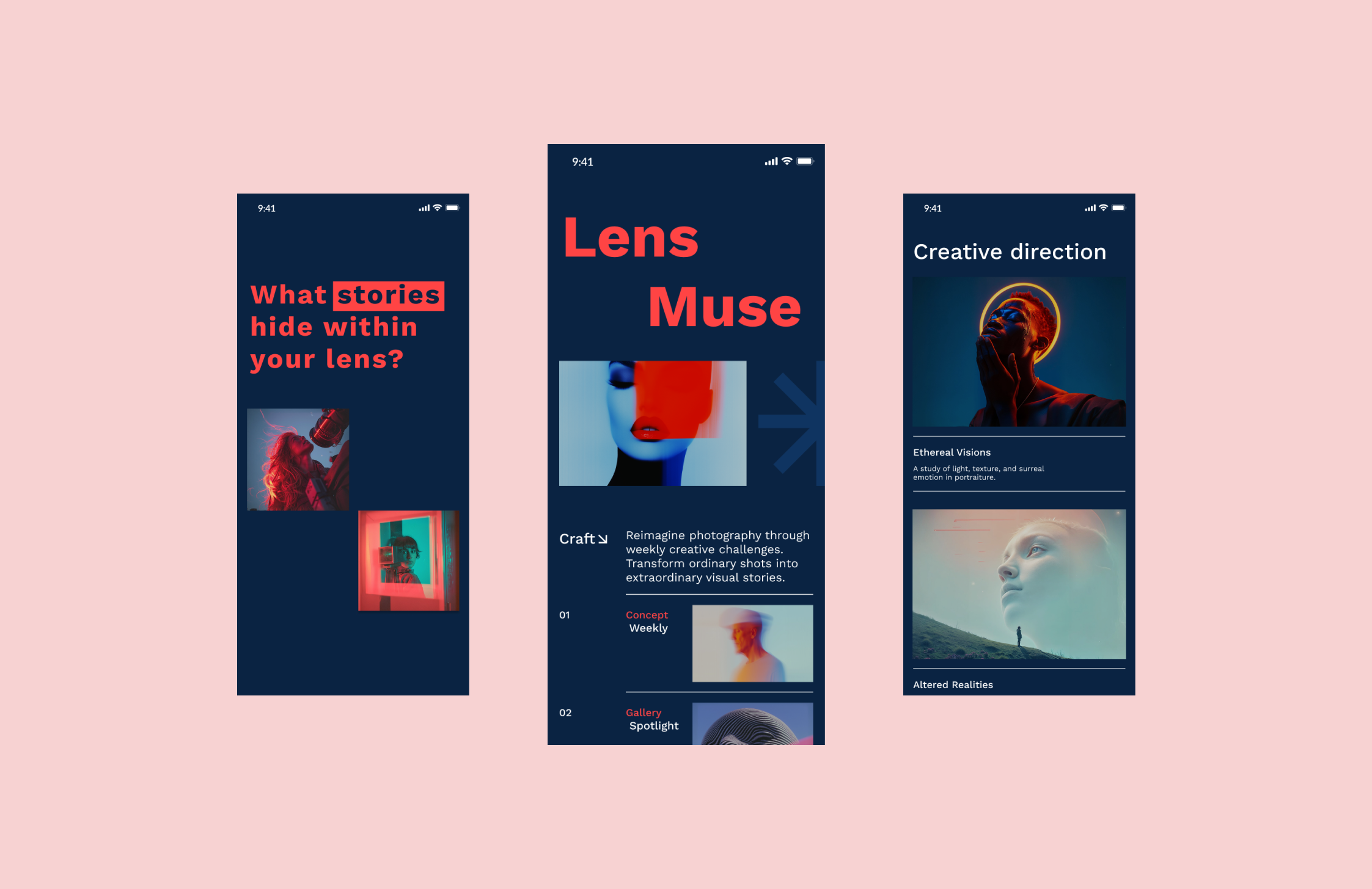 Lens Muse – A Creative Photography Challenge App app design interface mobile photography ui ux