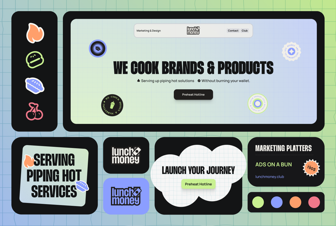 Lunch Money agancy bento branding iconography illustration social media ui web design
