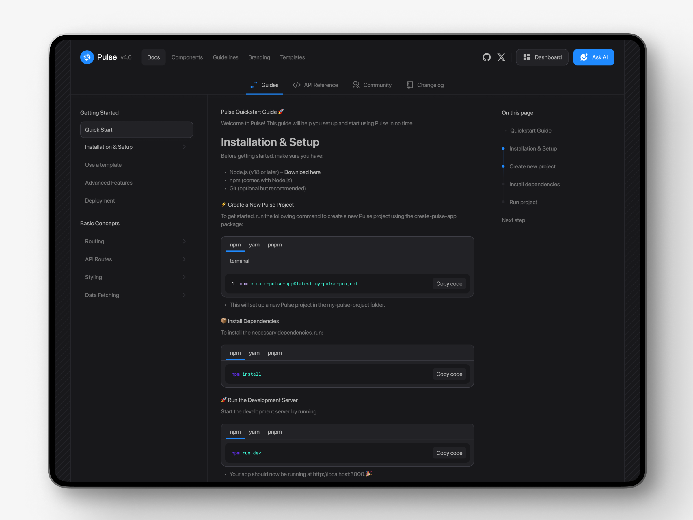 Example of ⚡️ Pulse.js - Dark