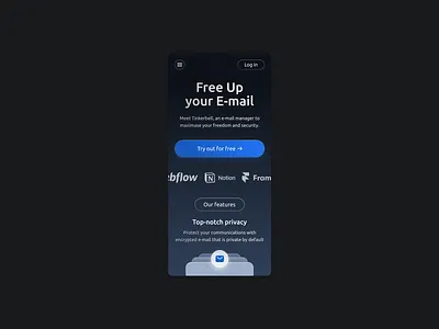 Email manager website - mobile blue dark mode design email hero hero section landing landing page manager mobile pro design responsive web design website