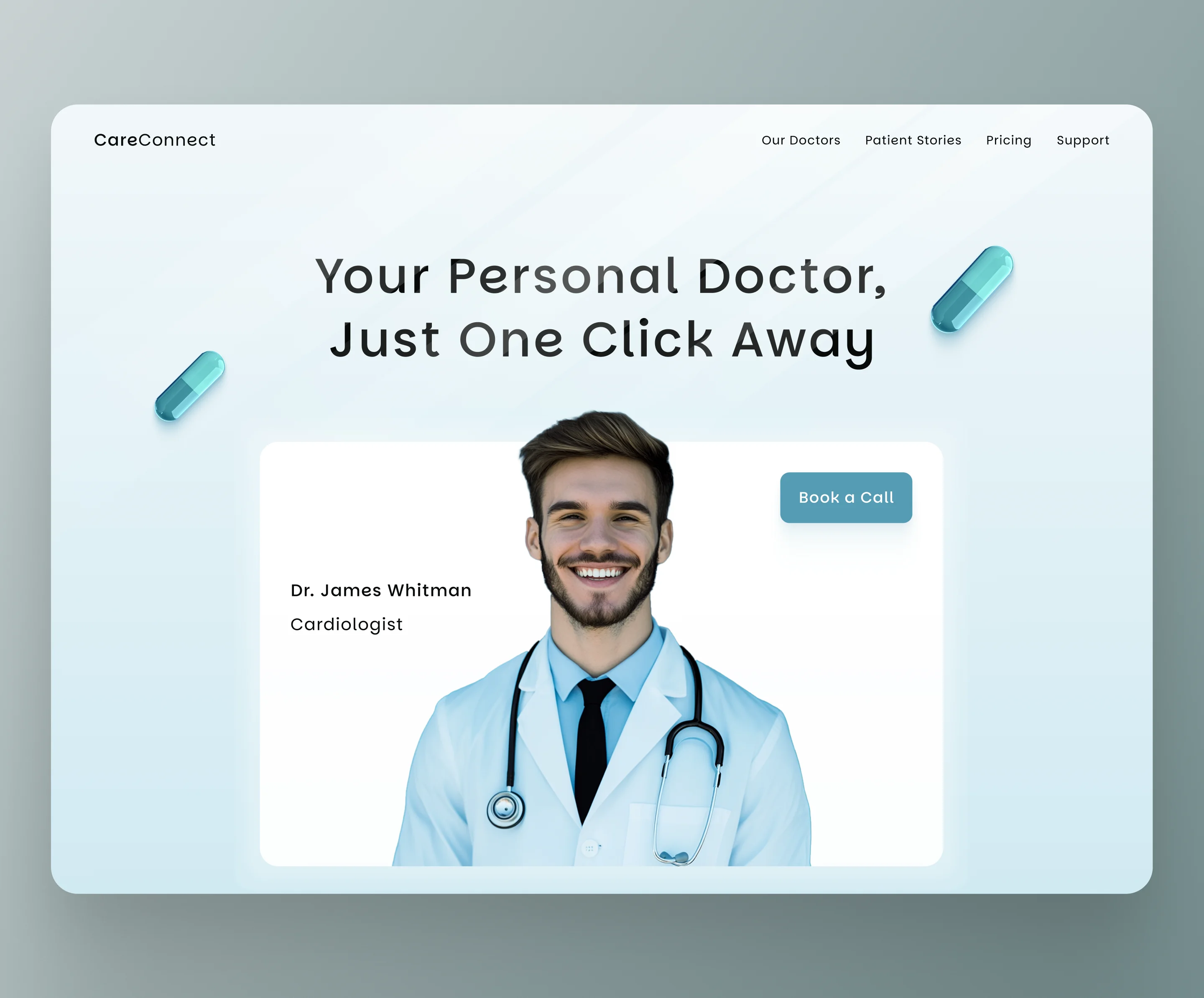 CareConnect – Telehealth Appointment Booking UI branding clean design doctor green hero illustration medical medicine telehealth ui ux vector