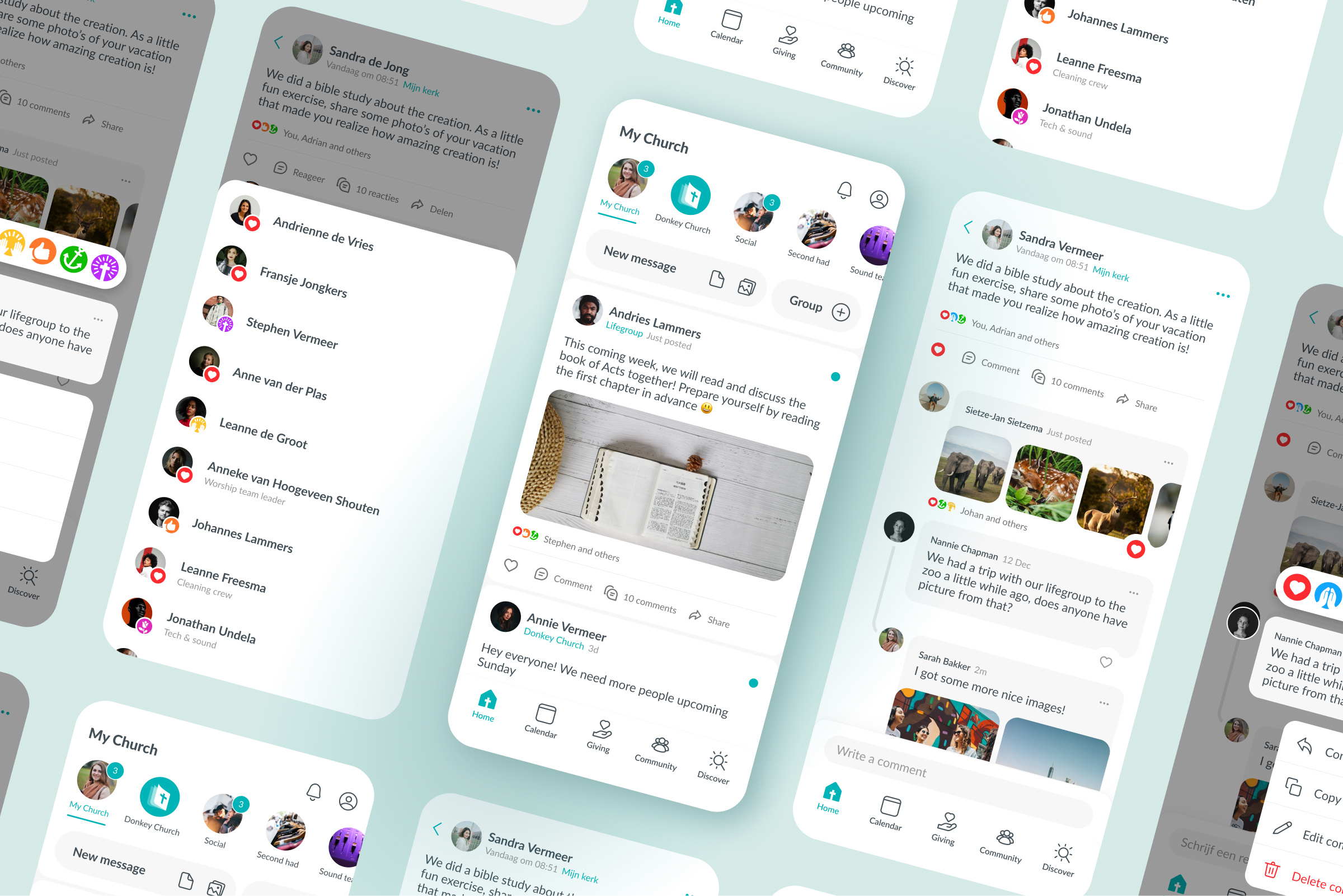 Social features for a Church app to improve user engagement assets church community drawer ethical faith heart hope likes love media messages mobile non profit reactions replies social ui ux
