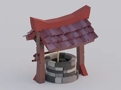 The Well 3d blender colorful design game game asset low poly well