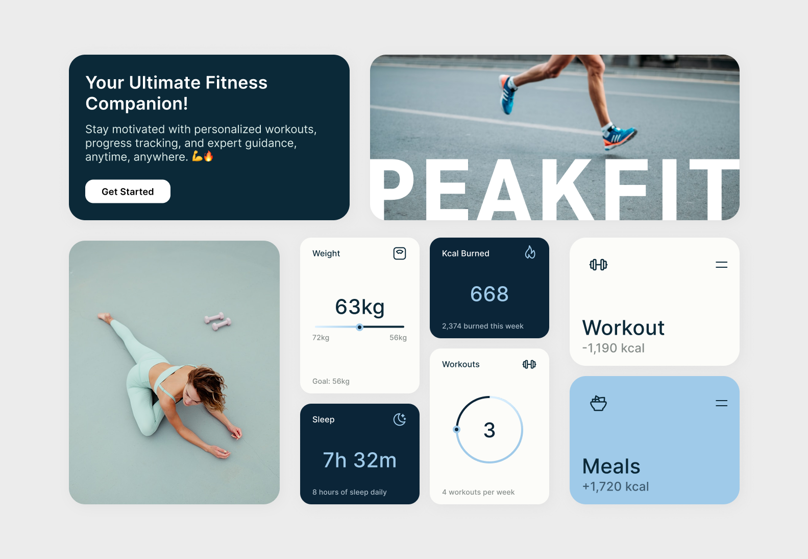 Fitness App Design app app design calories cardio fitness gym health mobile ui performance running sport strength trainning ui ui design ux web design weight loss workout workout app
