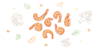 Food Play | 003 drawing food illustration ingredients line minimal pastel shrimp vegetables