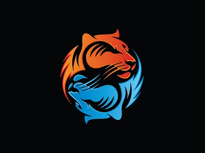 Fire And Water Lion Logo abstract logo animal logo brand brand identity branding business business logo company company logo design fire flame graphic design identity lion logo logo logos vector water