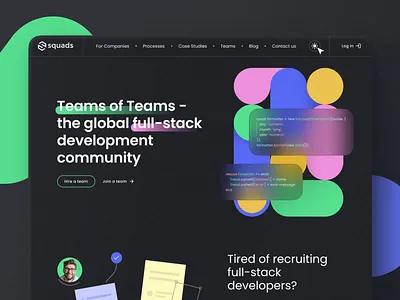 Squads.com – Website Design & Development b2b community creator dark developer home page landing light main page modern platform social software ui website