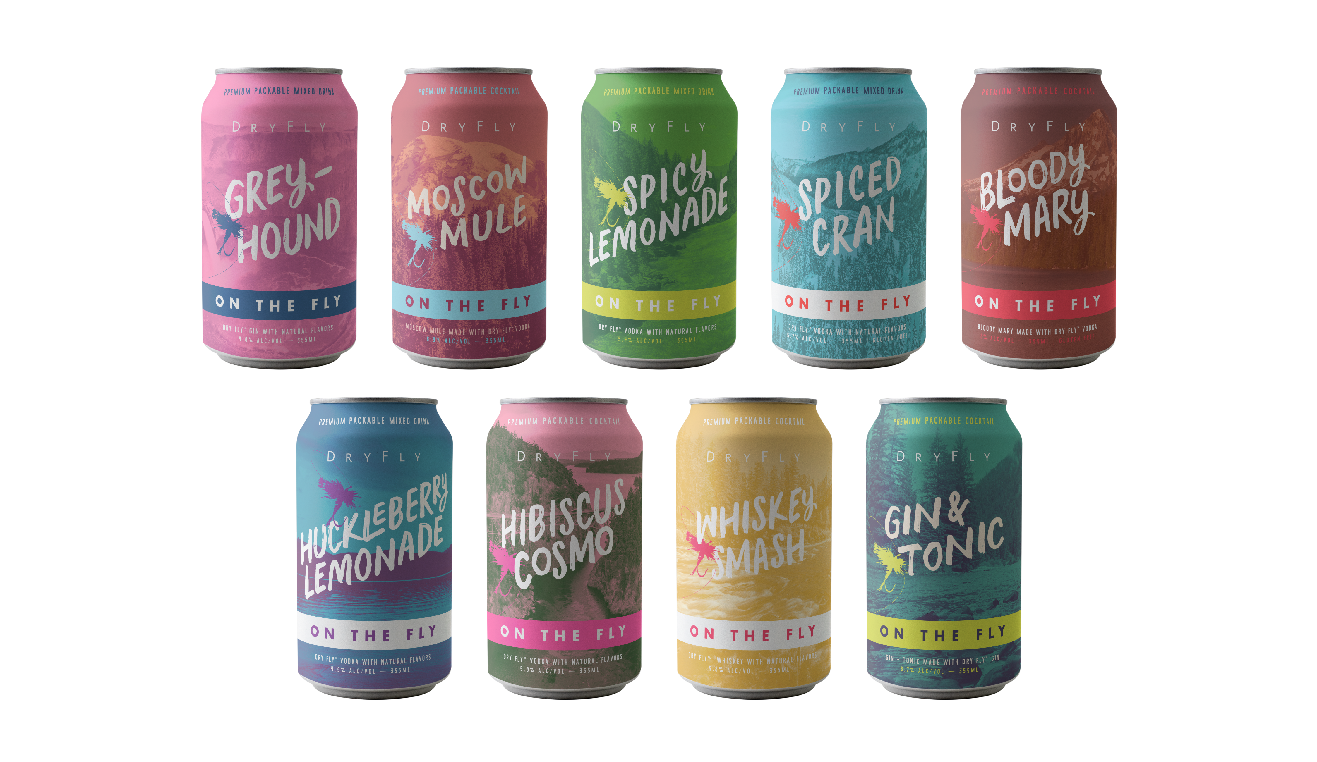 Packaging | Dry Fly Canned Cocktails brand identity branding design graphic design illustration spokane vector