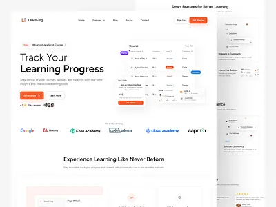 Learn-ing • SaaS Landing Page course coursera dashboard landing page designyow e learning e learning website education education landing page education platform education website landing page learning management system learning platform online course application online course website online education online learning landing page saas dashboard saas landing page saas website