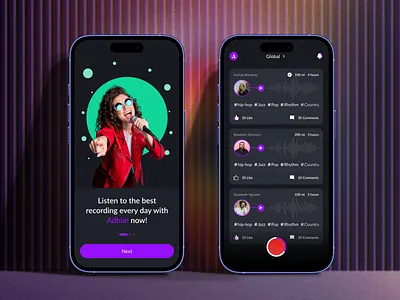 Adhio! - Podcast Application Design appdesign cleandesign podcastcommunity podcastdesign podcastinterface ui