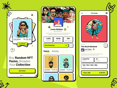 NFT app - neubrutalism style figma mobile design ui uiux ux