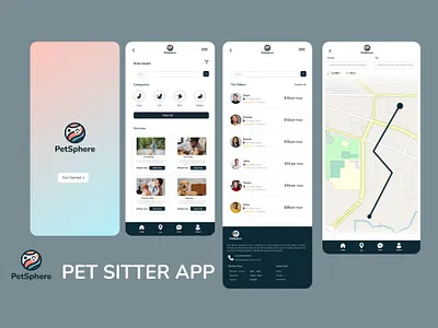 Pet Sphere - Pet Sitter App UI animal care dog walking app pet app pet boarding pet care pet services pet sitter app pet sitting petsitter ui design ux design