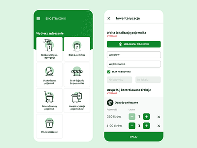 „Ekostrażnik” app app application design ecology eko system ui ux waste waste management zero waste