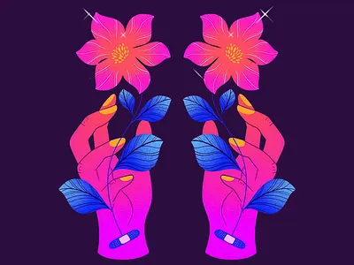 Colorful Illustration : Healing Hands art art design artist artwork colorful colorful design floral elements flowers hands heal healing hands illustration inspiration inspire inspired nature pink purple vibrant colors vibrant design