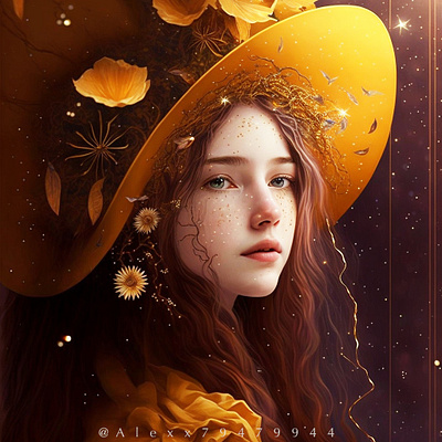 The Girl with Hat beauty character characterdesign digital2d digitalart digitalillustration drawing fashion femaleportrait floral flower girl illustration painting portrait woman