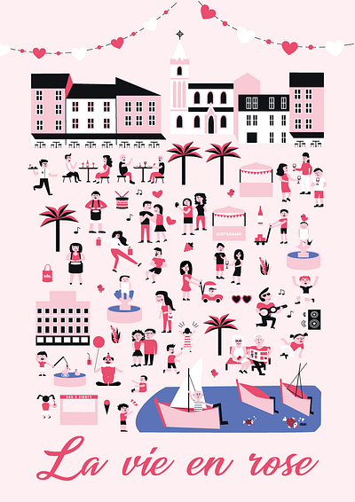 La vie en Rose à Sanary affiche illustration vecteur