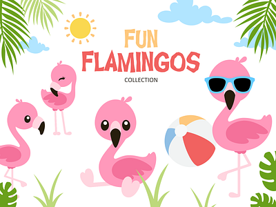 Fun Flamingo animals beach cute flat design fun graphic design illustration vector