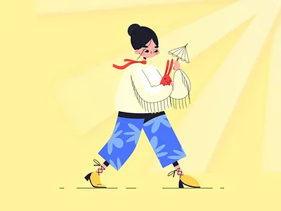 Walking Girl with a Rabbit🐇 2d 2d animation after effects animation motion graphics