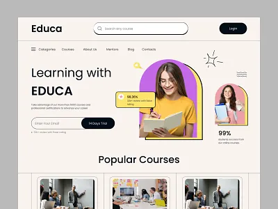 Education Website Header Design best ui creative ui design design education education header education landing page education ui education ux education web design education website header landing page design study ui ui ux web design website design