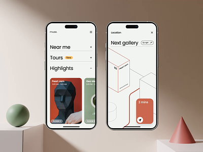 Muse - Museum Tour App 3d animation art blender branding design gallery illustration logo map minimalism minimalist mobile motion graphics museum ui ui design web web design