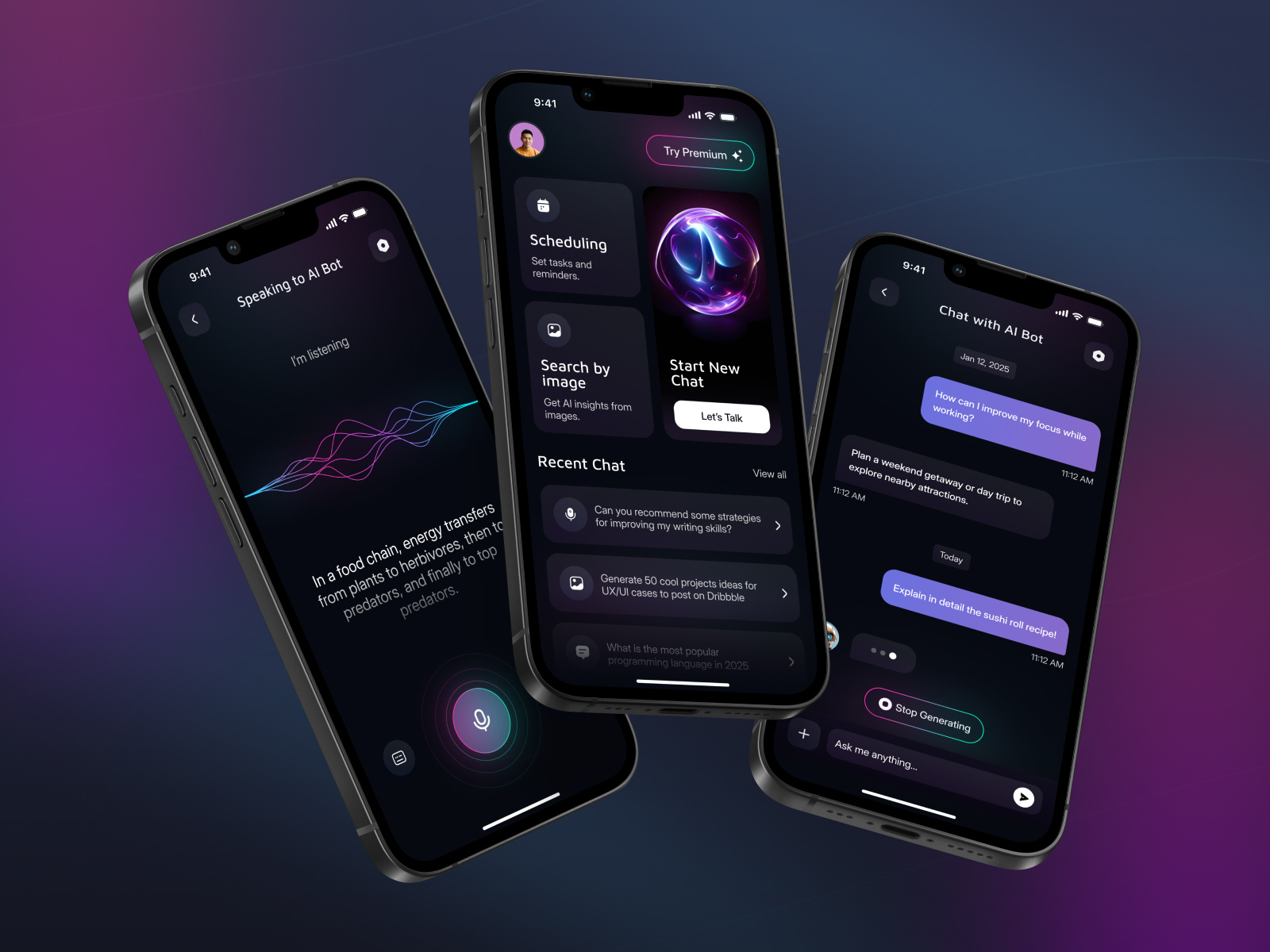 AI Assistant Mobile App ai ai app ai app design ai assistant ai startup ai technology ai voice artificial intelligence best designer chat gpt ios app design machine learning mid journey mobile app mobile app design product tech ui ux visual designer