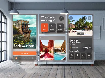 Travel AR/VR: Hotel & Flight Booking UI Design 3d app apple augmented reality branding clean design dashboard designinspiration flight booking glassmorphism hotel booking ios travel uidesign uxdesign virtual reality vision pro