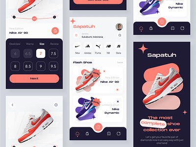 Sapatuh - Shoes Online Shop app black clean design fashion minimaslist mnimal app mobile app shoe shoping app ui ui design user interface vector
