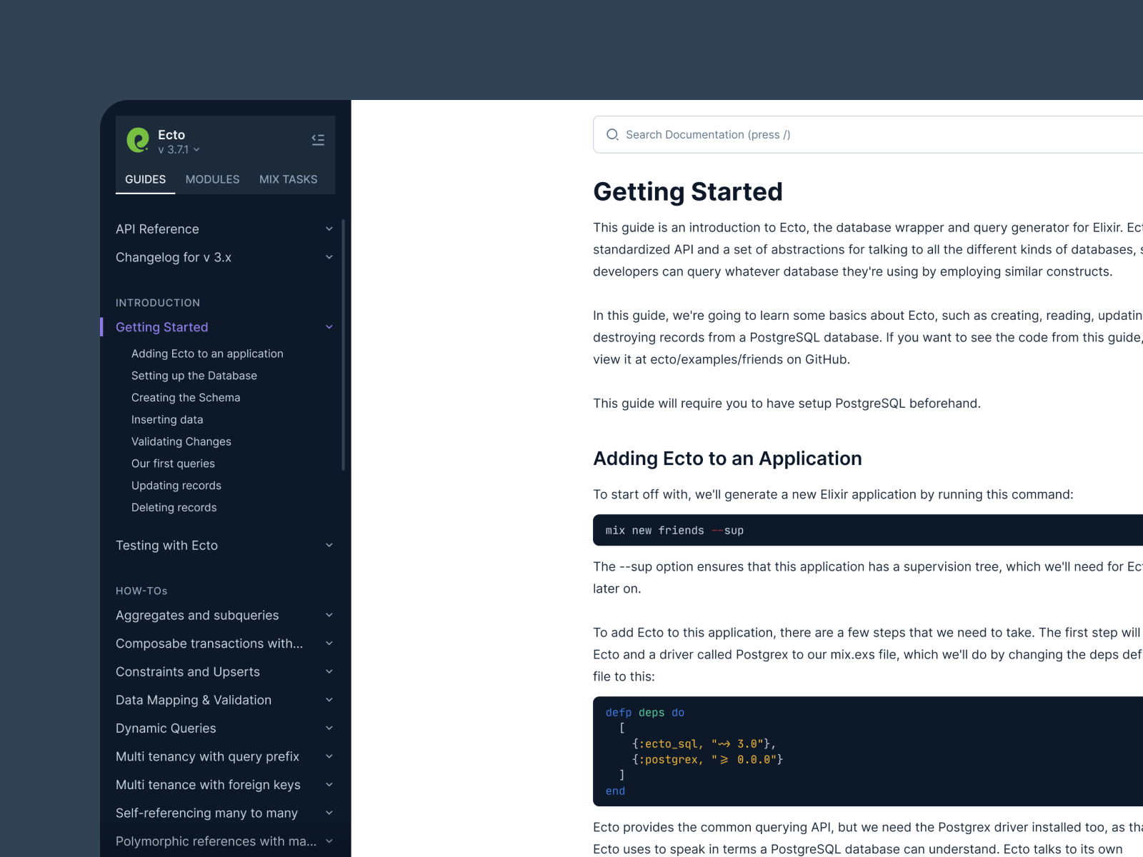 Example of HexDocs Sidebar Redesign