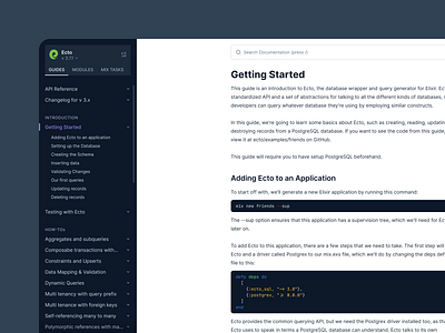 HexDocs Sidebar Redesign coding dark mode design document documentaion dribbble elixir file flat design guide hex hexdocs minimal nepal sidebar text tutorial ui