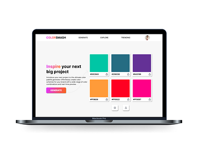 COLORSMASH Palette Generator branding color color palette colour colour palette colourful design dribbble challenge landing page palette pantone swatching ui ux