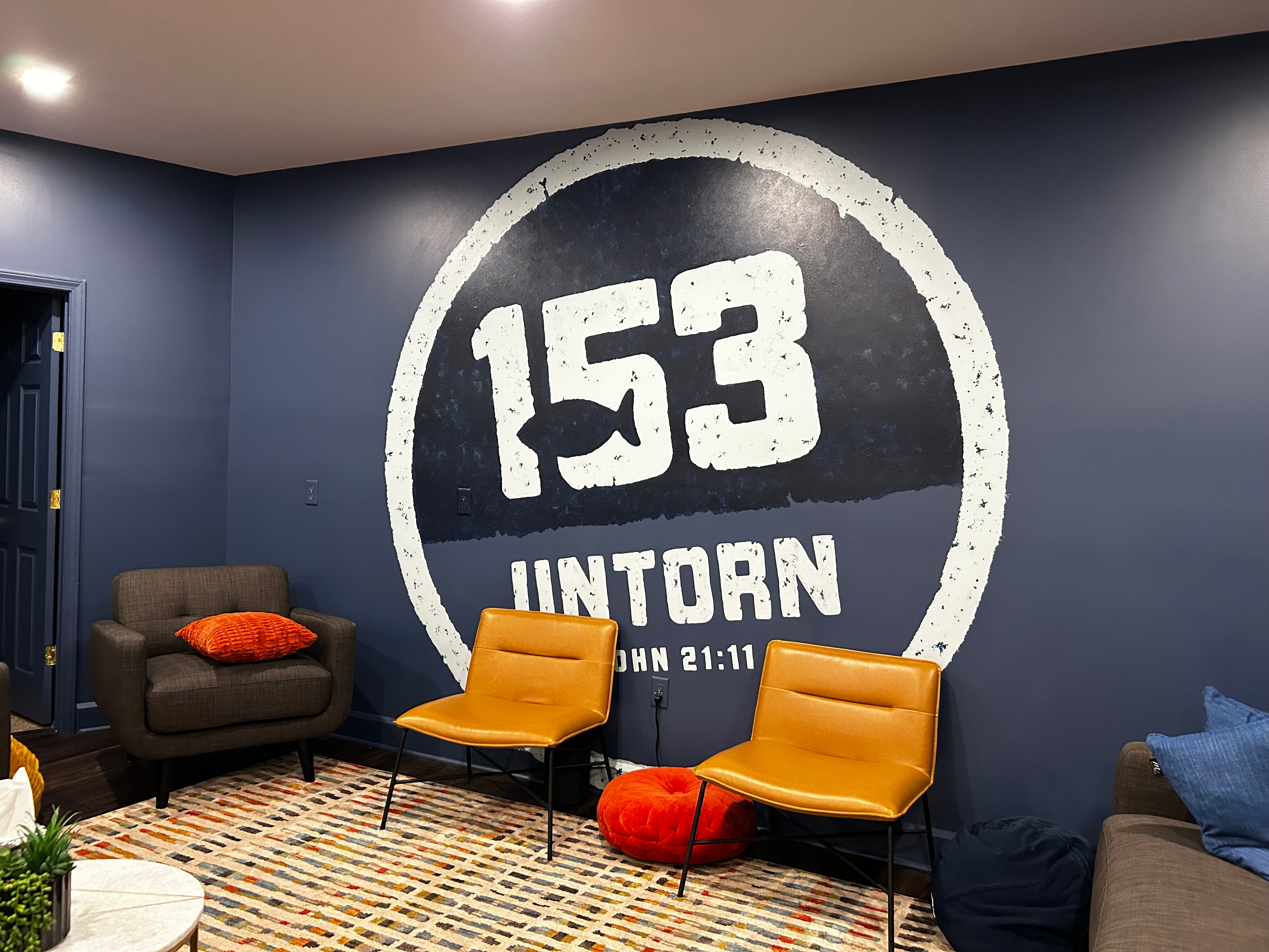 153 Untorn Youth Ministry brand identity branding church fish interior design logo logo design ministry negative space net untorn worship youth room