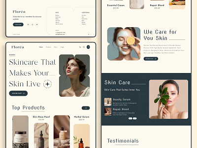 Flórea – Skincare Mobile App and Landing Page ✨ beauty bmvsi branding cosmetic haircare healthcare landing page make up minimal mobile app natural responsive skincare ui ux web design