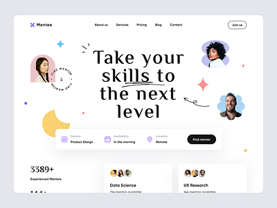 Mentoring Platform app box button card clean colorful dashboard group icons illustration input landing mentoring panel platform search simple stats user violet