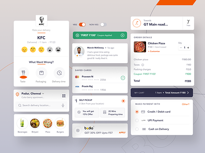 Homechef and food App cards cart components cuberto delivery dribbble food halolab homechef homefood landing page location minimal offer payment product rating swiggy ui zomato