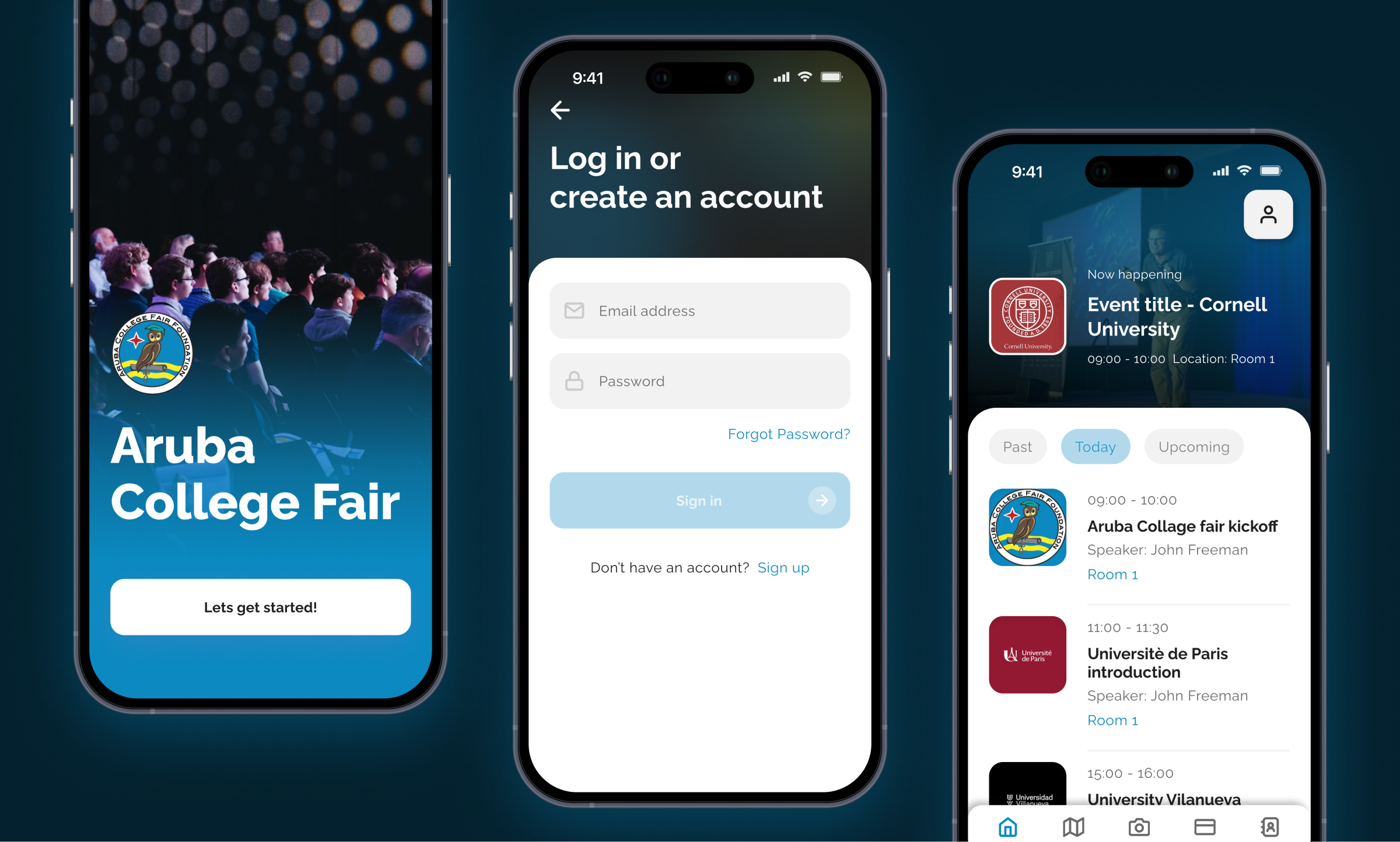 Connecting students with universities abroad app bubble bubble.io calendar college contact event fair flutterflow lowcode mobile app nonprofit qr school student ticket ui university ux webapp