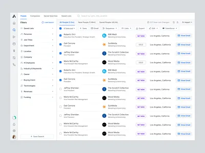 Apollo - Experimental Design cards dashboard interface leads search table