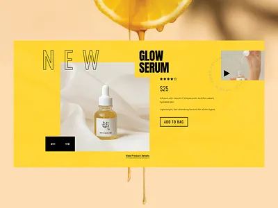 COSMETIC PRODUCT PAGE | Website Design ✨ beauty product clean layout cosmetic product e commerce glow serum idealrahi interactive ui landing page minimal design modern ui online store product page product showcase shop ui skin care typography ui design ux design visual design web design