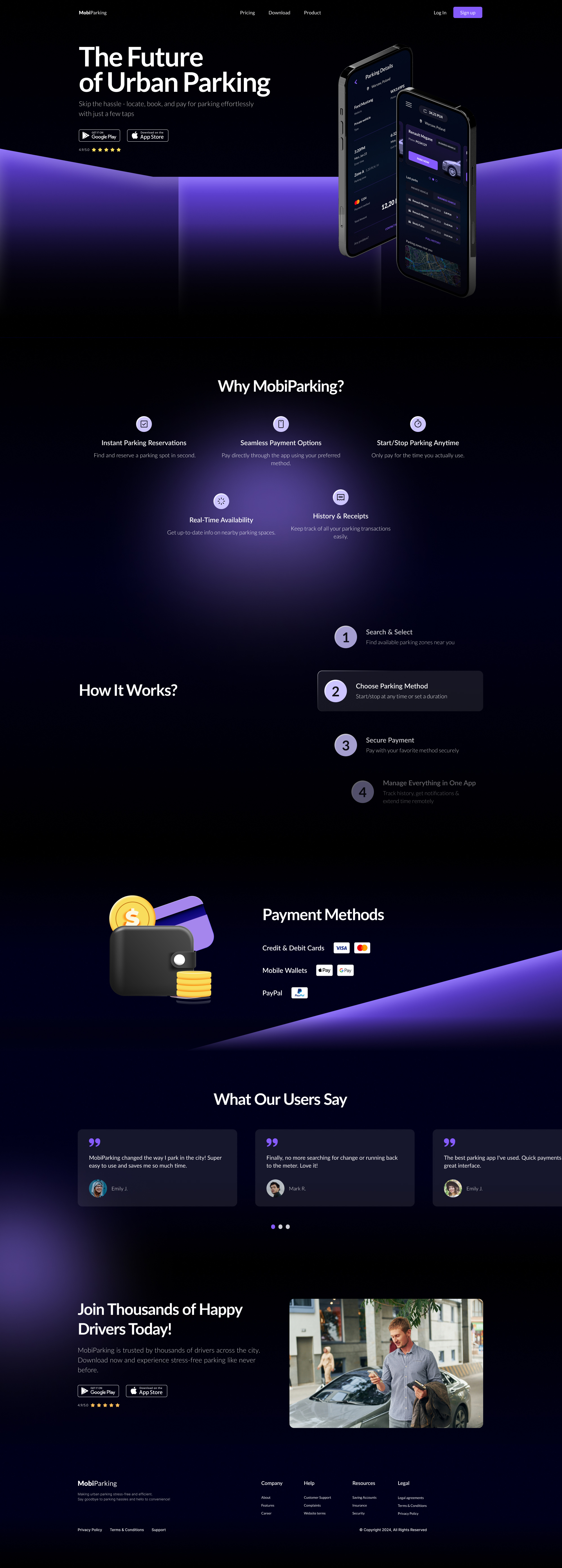 MobiParking - landing page landing page mvp no code development ui ux web design