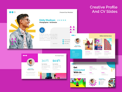 Creative Profile And CV Slides app branding design graphic design personal brand personal branding pitch deck portfolio powerpoint presentation slides ui