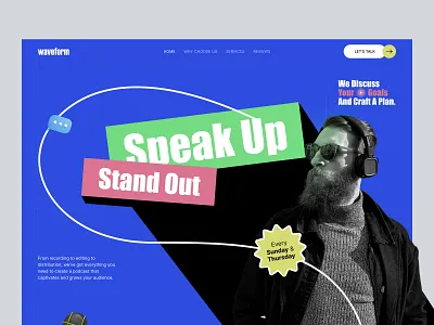 Podcast Landing Page Concept for Waveform conversation illustration landing page live podcast agency podcast landing page podcast platform podcast production podcast service podcast website podcast website design podcasting saas streaming platform ui ux web design