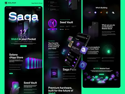 Solana Saga Website 3d android blockchain branding crypto glows illustrations jamm landing logo me phantom phone saga solana ui unfold ux website