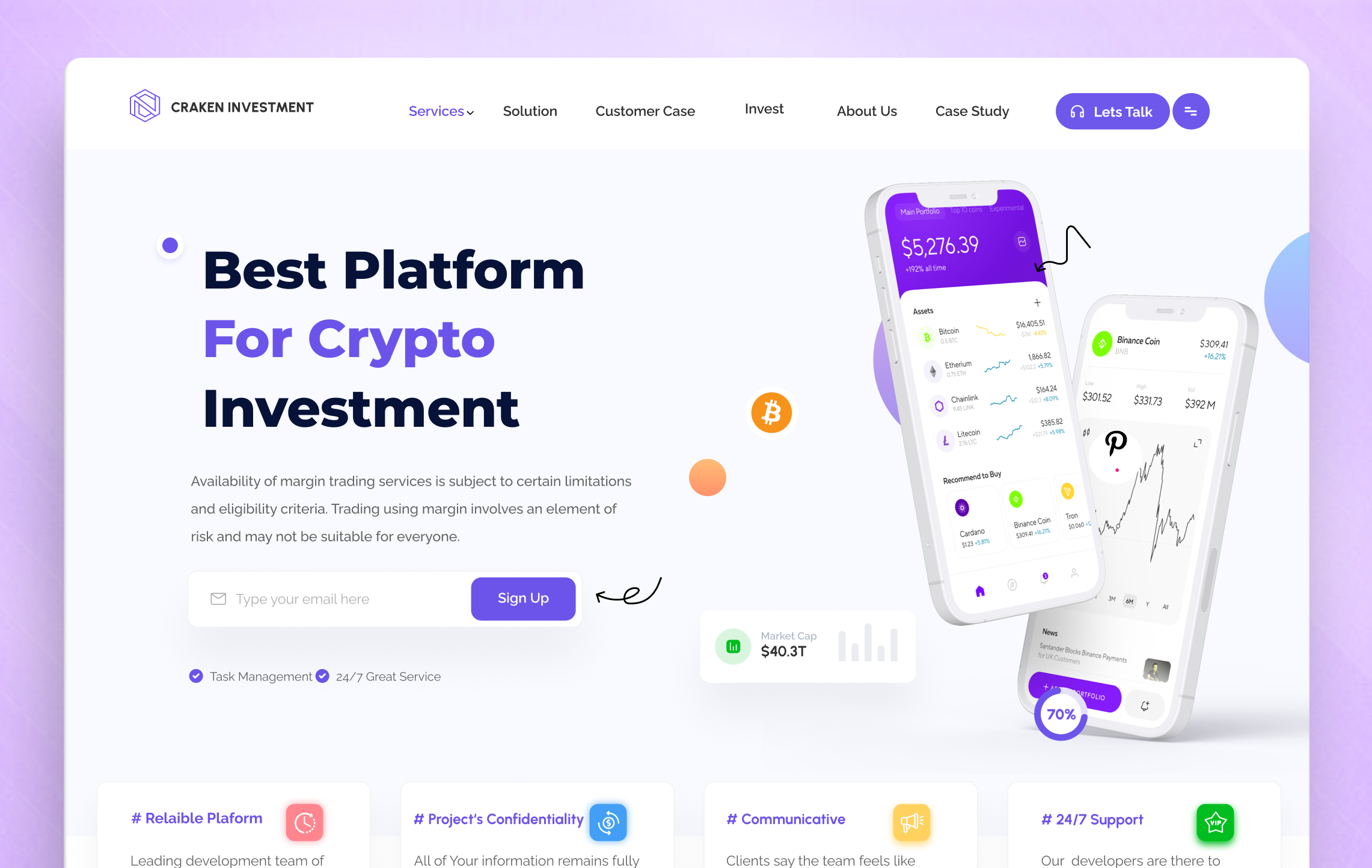 Crypto Investment Platform – Landing Page Design Concept blockchain uiux design crypto investment platform ui crypto investment website design cryptocurrency landing page ui dribbble inspirations dribbble web design dribbble crypto platform dribble best designs modern crypto dashboard secure digital wallet ui trading platform ui design web3 platform ui