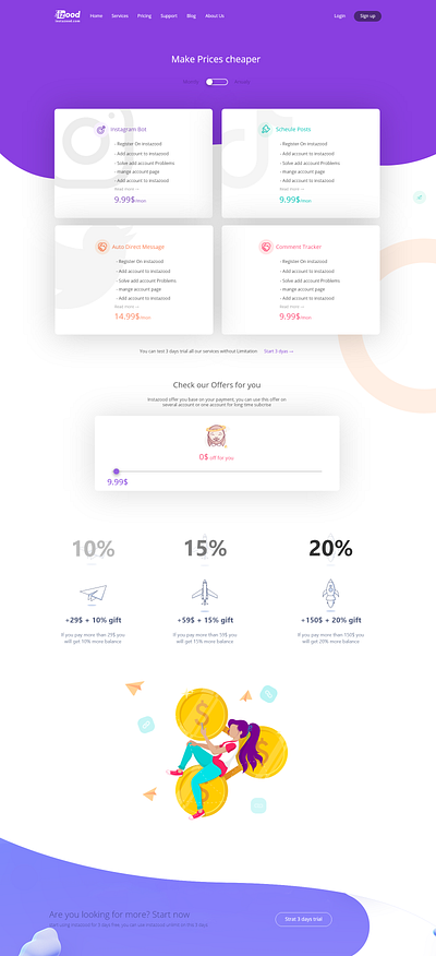 Instazood Pricing home page pricing pricing plan ui web
