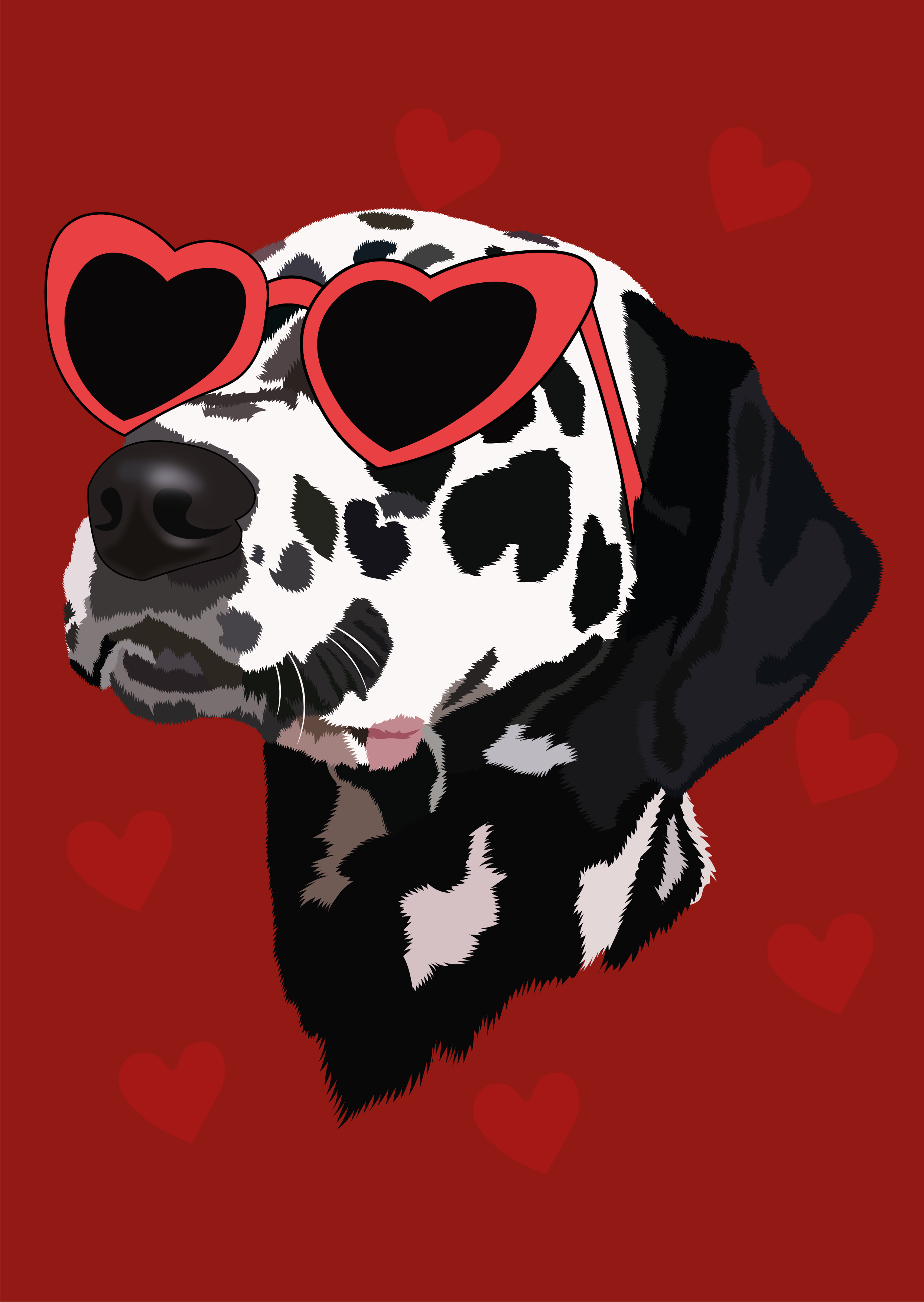 Dalmatian animal animallover art cooldog dalmatian digitalart digitalillustration dog dogillustration graphic design heartsunglasses illustration pet petportrait portrait redaesthetic stylizedart trendydesign vector vectorart