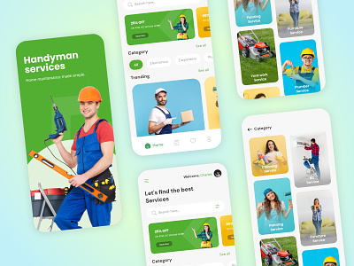 Handyman App UI Design android clean cleaning color electrician handy handy man home home services housemaid minimal mobile app on boarding on demand services taskrabbit technology thumbtack ui ux
